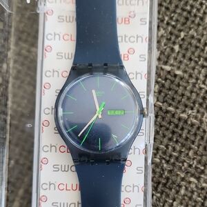Swatch Blue Watch with Green Accents